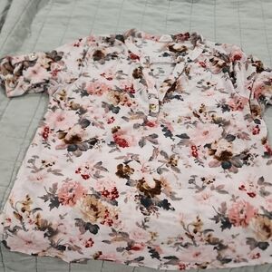 Floral Print Women's Top Mesh-Like Material